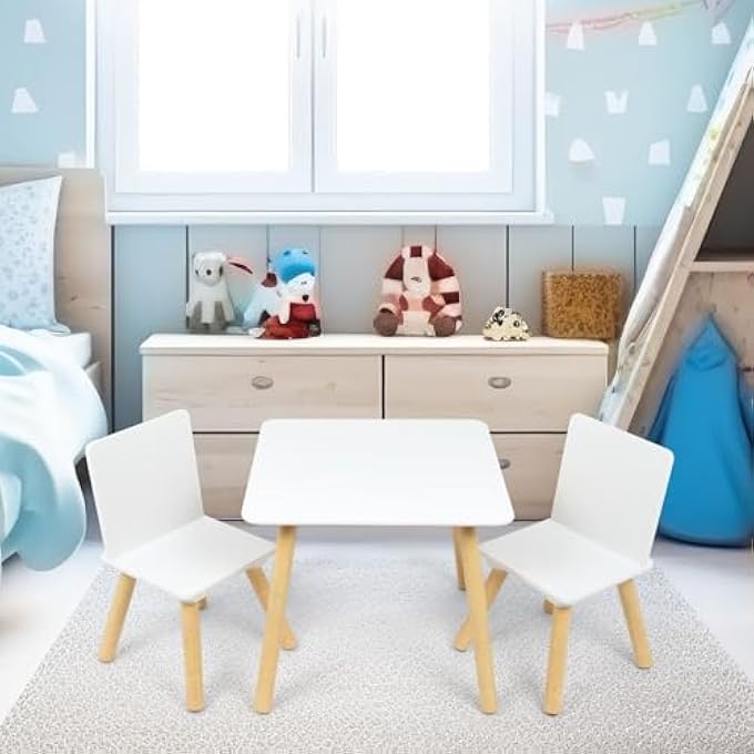 rayihni KIDS WOODEN TABLE SET (50X50X44CM) AND 2 CHAIRS (26.5X26.5X50CM) - Image 5
